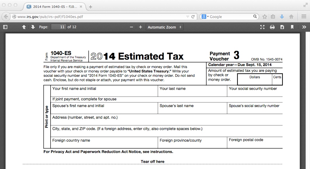 Estimated Tax Voucher Screenshot